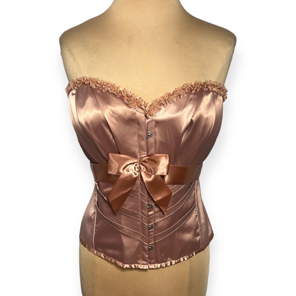 CORSET STORY ROSE GOLD HALTERNECK OVERBUST RIBBON CORSET SIZE 20 2X - Picture 7 of 16